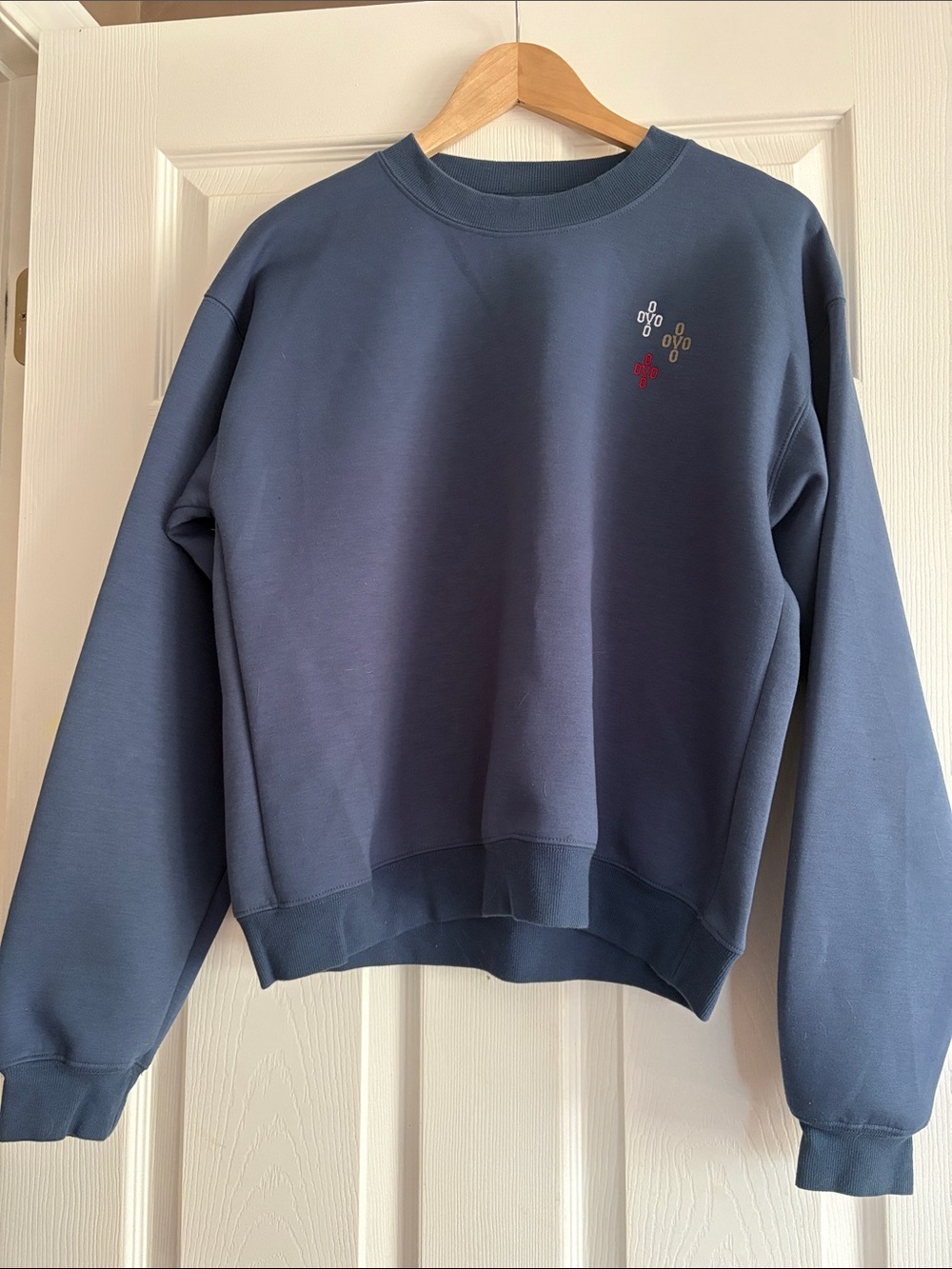 OVO Men's Crewneck Sweatshirt in Slate Blue with Multi-Color Chest Motif